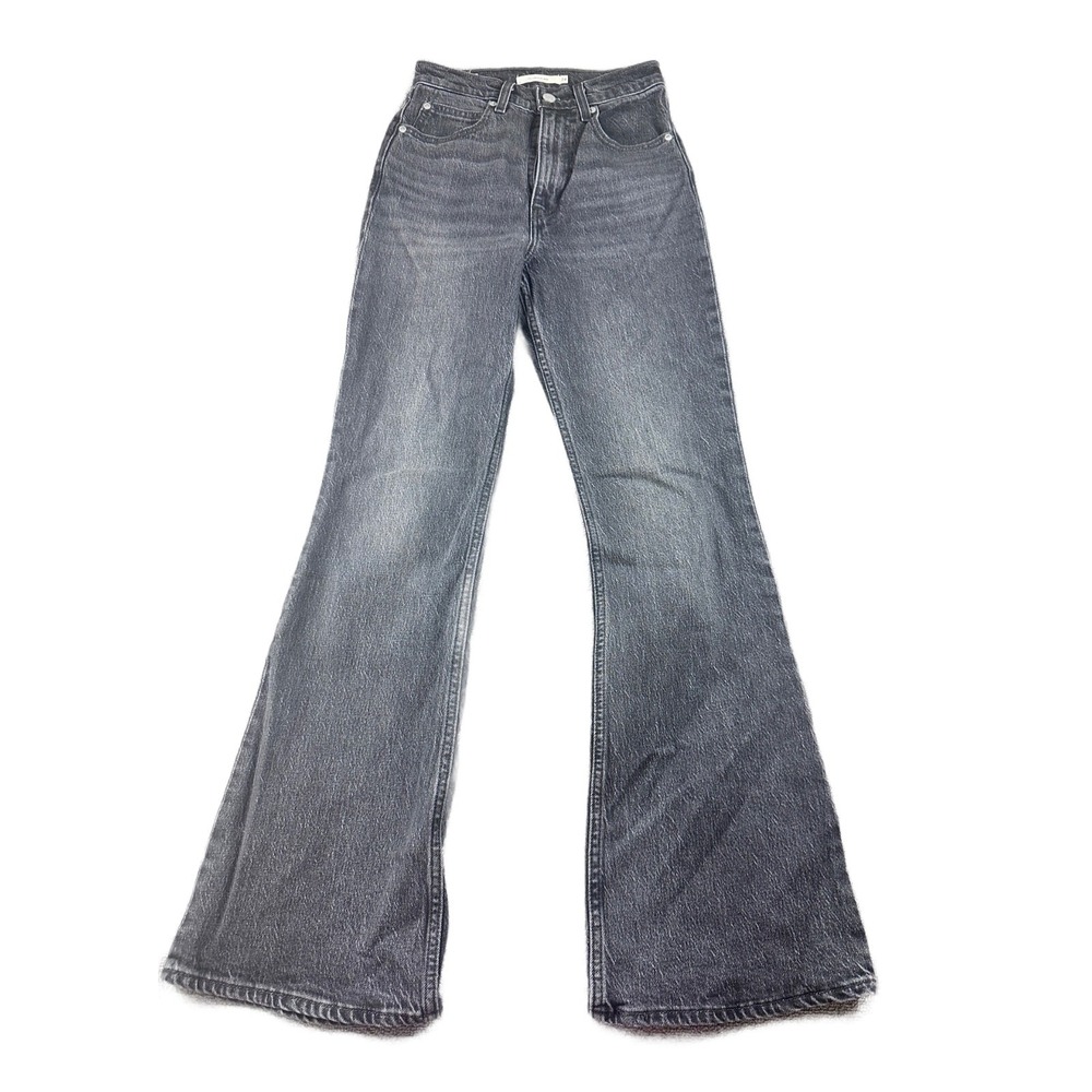 Levis Premium Jeans Men 24 Black Solid 70s High Flare Denim Hippie Revival Disco